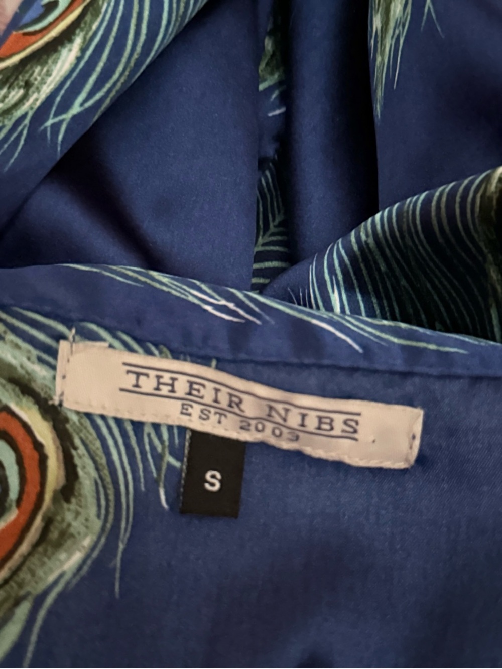Their Nibs Womens Satin Oversized Pajamas Navy Peacock Feather Size Small - Picture 6 of 8